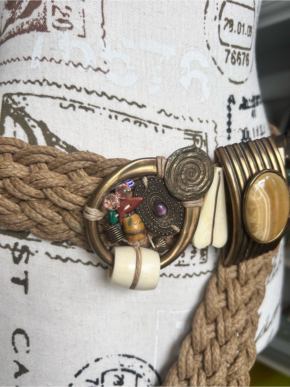 Vintage Marjorie Baer Muti-Media/Metal Boho Woven Fiber Belt - Picture 4 of 9